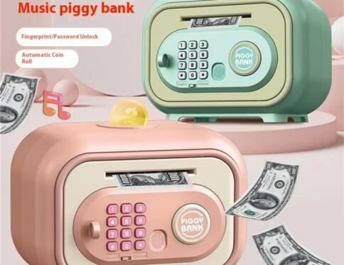 Kids Music Piggy Bank Safe – Fingerprint & Password Electronic Money Bank with Auto Cash Roll, Coin Slot & Music | ATM Saving Box for Boys & Girls