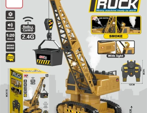 2.4GHz RC Crawler Crane Truck Toy with Smoke, Lights & Sound – Remote Control Construction Crane for Kids (1:20 Scale, 3+ Years)