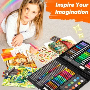 150-Piece Kids Art Set – Deluxe Drawing & Coloring Kit with Crayons, Oil Pastels, Colored Pencils, Watercolors & Sketch Pens in Portable Carry Case