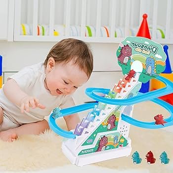 Dinosaur Climbing Stairs Track Slide Toy with Music & LED Lights – Electric Automatic Dinosaur Escalator Toy for Kids | Battery Operated (3+ Years)