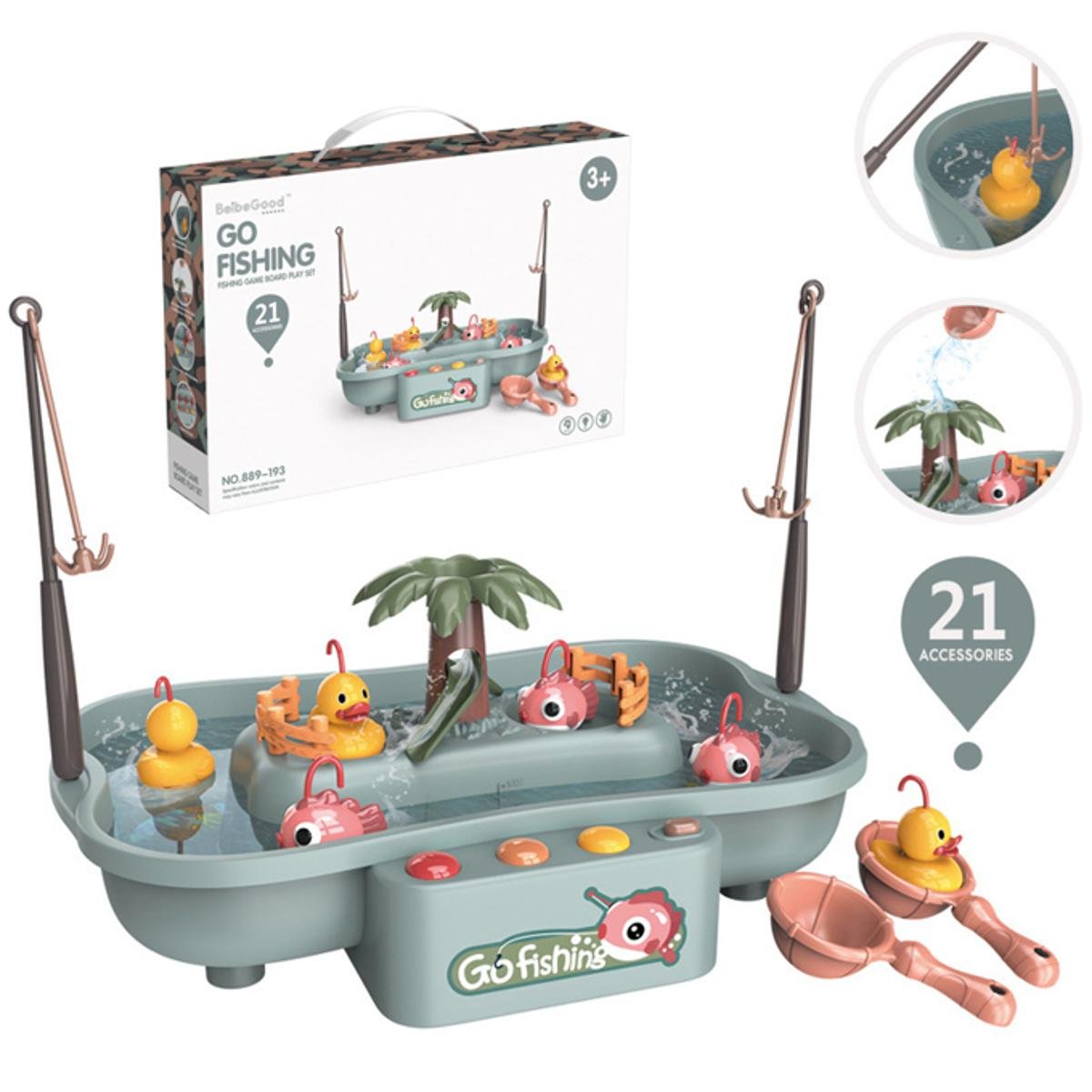 Kids Magnetic Fishing Game Toy Set – 21 Pieces Educational Fishing Play Set with Rotating Pond & Fishing Rods for Boys & Girls