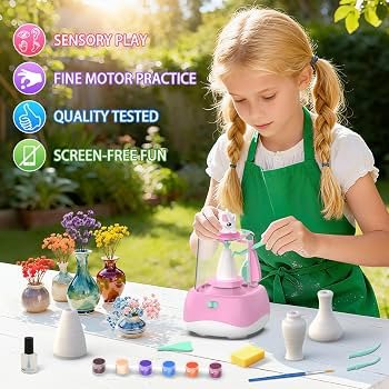 Play House Mini Pottery Studio for Kids – DIY Electric Pottery Wheel with Air-Dry Clay, Painting Kit & Sculpting Tools | Creative Art & Craft Toy (3+ Years)