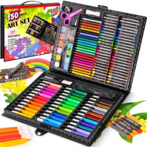 150-Piece Kids Art & Drawing Set with Portable Carry Case – Complete Coloring Kit with Markers, Crayons, Colored Pencils, Oil Pastels & Watercolors