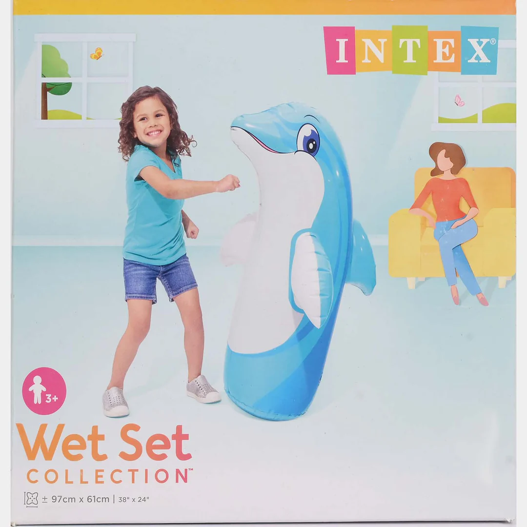 Intex Inflatable Dolphin Punching Bag for Kids – 38″ Standing Bop Bag Water Play Toy | Indoor & Outdoor Fun for Ages 3+
