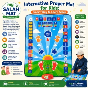 Educational Interactive Muslim Prayer Mat for Kids with Quran Recitation, Salah Guide, Lights & Touch Sensor – 71 x 118 cm
