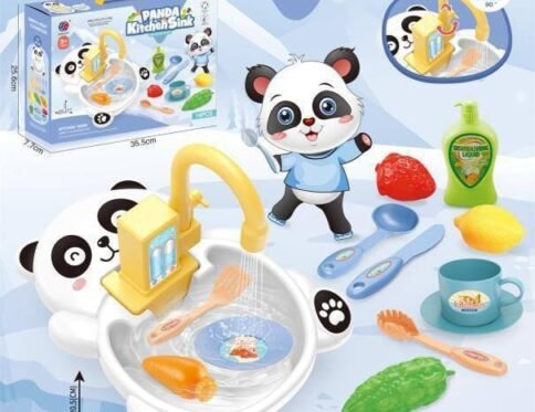 Panda Kitchen Sink Toy Set for Kids | Pretend Play Washing Sink with Running Water & Kitchen Accessories | Educational Role Play Toy (3+ Years)