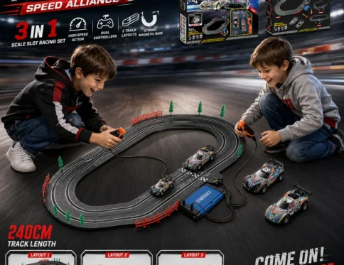 TOP TURBO Speed Alliance 3-in-1 Slot Racing Set – 240cm High-Speed Race Track with Dual Racing Cars for Kids