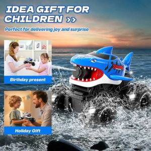 Remote Control Shark Monster Truck Toy for Kids – 4WD Off-Road RC Car with Big Wheels, Stunt Action & Rechargeable Battery