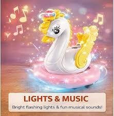 Kids Electric Funny Swan Toy – Automatic Bump & Go musical Swan with LED Lights & Rotating Ball Launcher