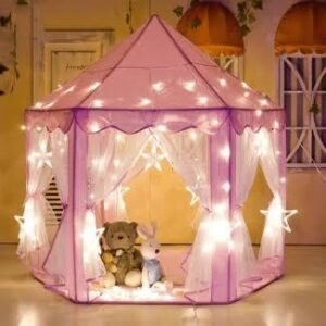 Kids Princess Castle Play Tent | Foldable Indoor & Outdoor Playhouse with Mesh Curtains | Pink & Blue Colors Available