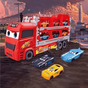 Disney Pixar Cars Lightning McQueen Hauler Truck Toy Set – 18 Car Capacity Carrier Transporter with Foldable Track & Vehicle Ejector for Kids