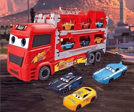 Disney Pixar Cars Lightning McQueen Hauler Truck Toy Set – 18 Car Capacity Carrier Transporter with Foldable Track & Vehicle Ejector for Kids
