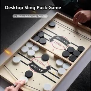 Fast Sling Puck Board Game – Wooden Hockey Puck Game for Kids & Adults | Family Tabletop Game | Portable Sling Shot Game