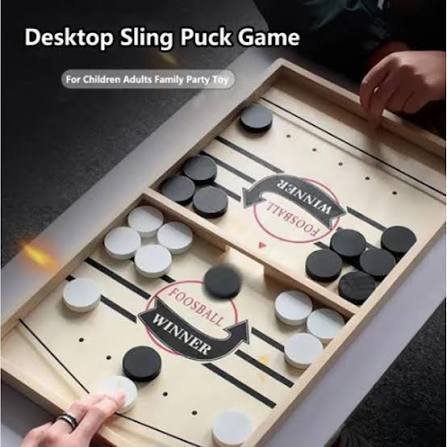 Fast Sling Puck Board Game – Wooden Hockey Puck Game for Kids & Adults | Family Tabletop Game | Portable Sling Shot Game