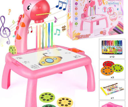 Kids Giraffe Projector Painting Table with Drawing Projector & Markers
