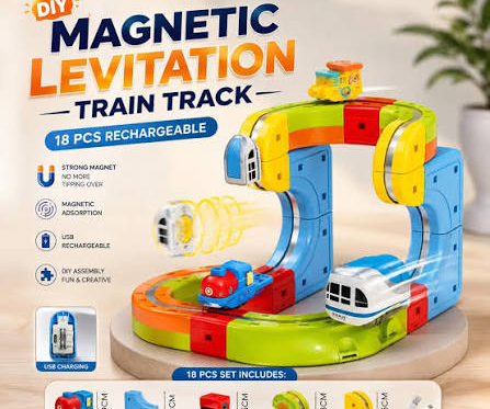 DIY Magnetic Levitation Train Track Set – 18 PCS Rechargeable Magnetic Railway Toy for Kids | USB Charging | STEM Educational Building Toy (3+ Years)