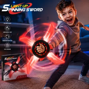 USB Rechargeable Light Up Spinning Sword Toy with LED Lights | Rotating Action Toy for Kids