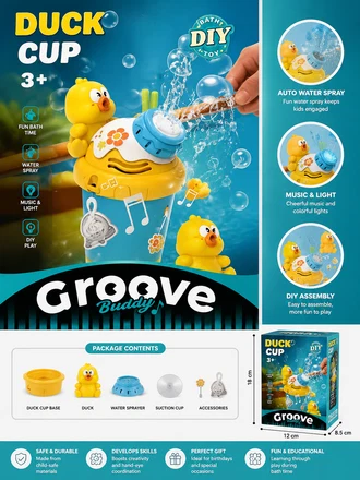 Duck Cup Groove Musical Bath Toy with fun water-play and musical features. A cute interactive duck toy designed to make bath time more enjoyable for kids.