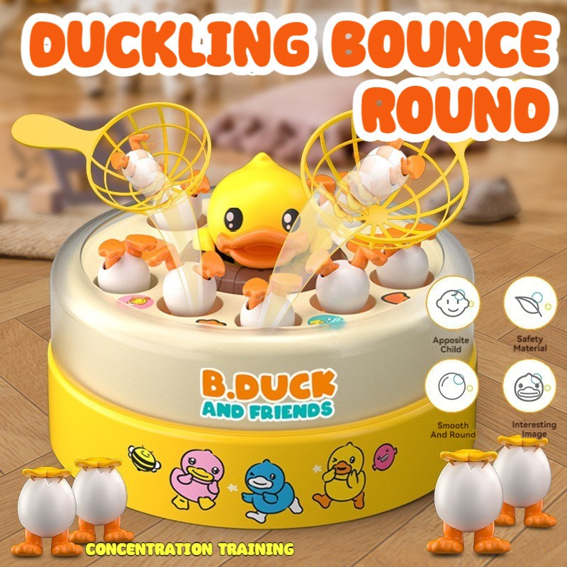 B.Duck and Friends Bouncing Carousel Toy with Music & Lights | Rotating Duck Catching Game for Kids